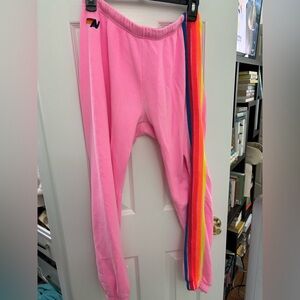 Aviator Nation 5 stripe pink sweatpants
